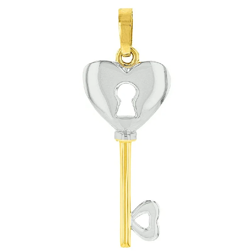 women silver link necklaces -14K Yellow Gold Polished Key to My Heart Love Pendant