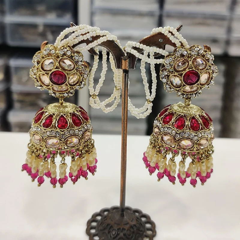 women floral dangle earrings -JCM Gold Plated Crystal Stone And Pearls Jhumki Earrings