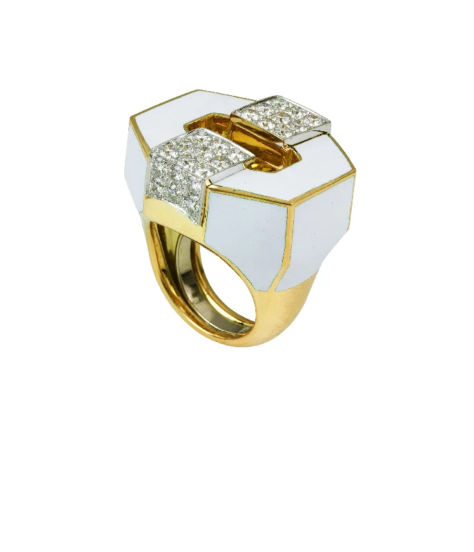 women solitaire rings -Buckle Ring, White Enamel