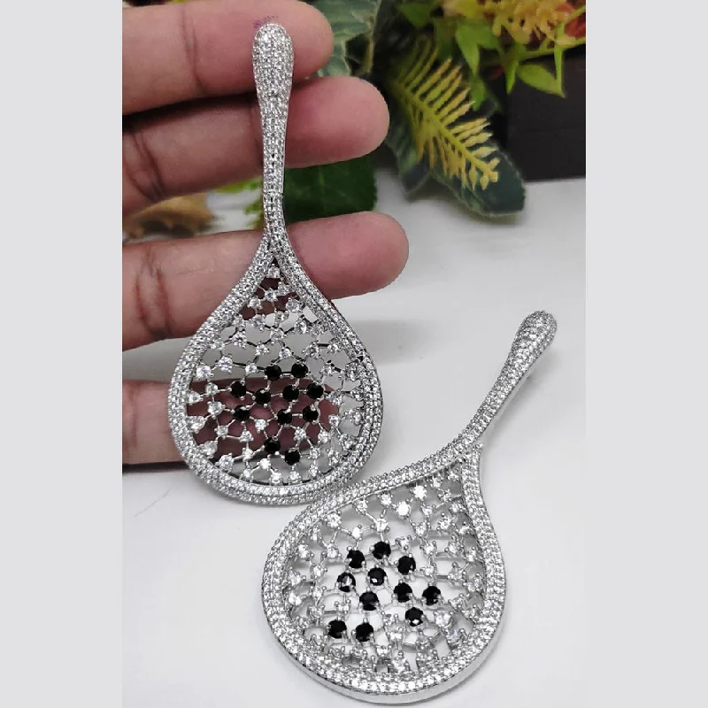 women geometric earrings -Aamrapali Silver Plated AD Dangler Earrings