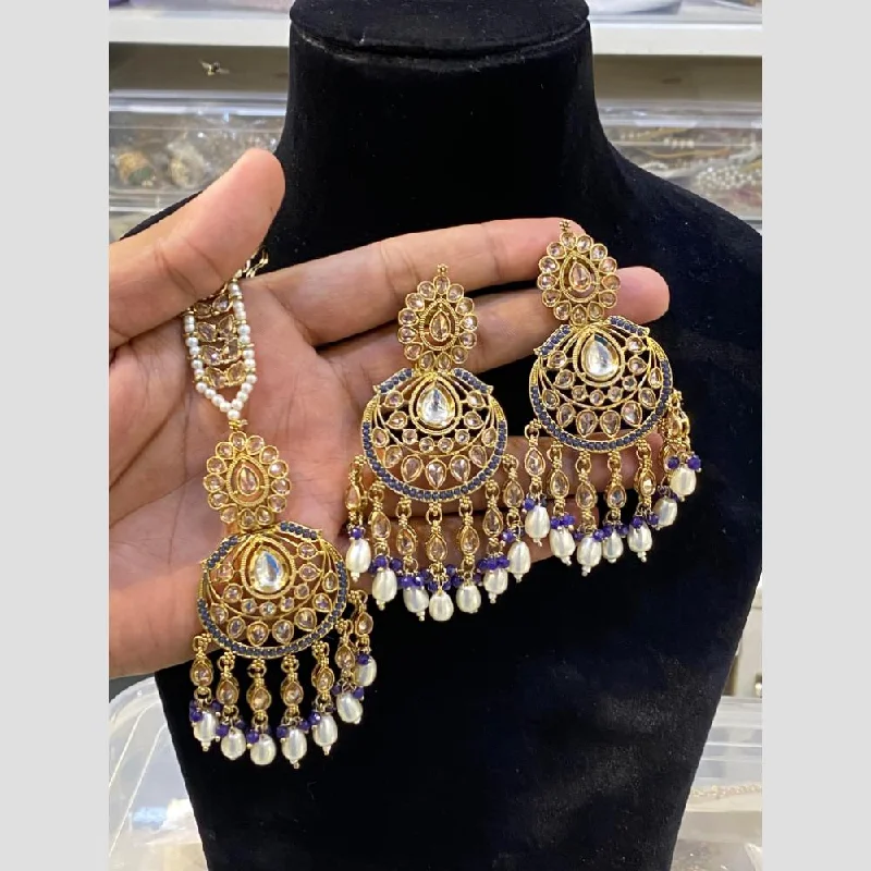 women fancy earrings -Hira Collections Gold Plated Pearl Dangler Earrings With Maangtikka