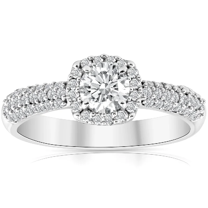 affordable halo engagement rings -1ct Cushion Halo Round Diamond Pave Engagement Ring 10k White Gold