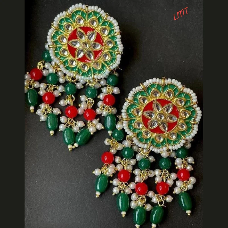 women chunky earrings -Lucentarts Jewellery Gold Plated Meenakari Dangler Earrings