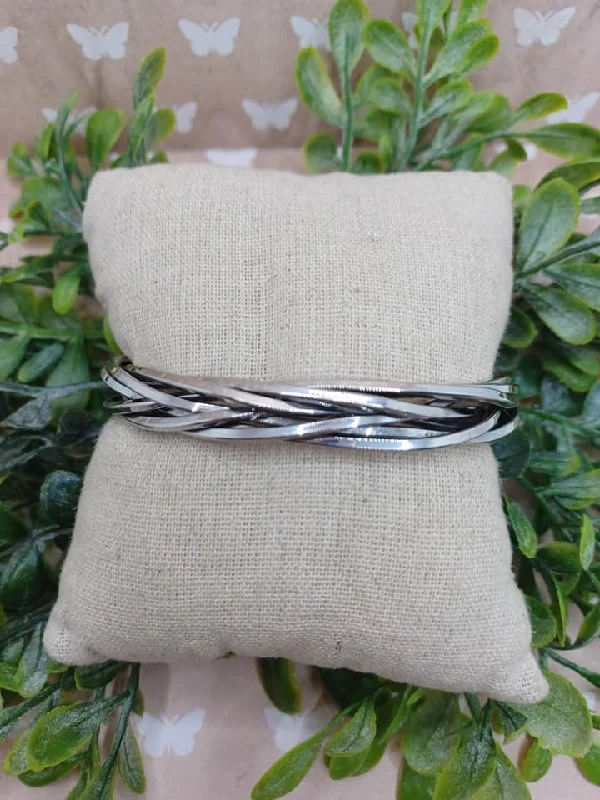 women birthstone bangles -Silver Braided Bracelet