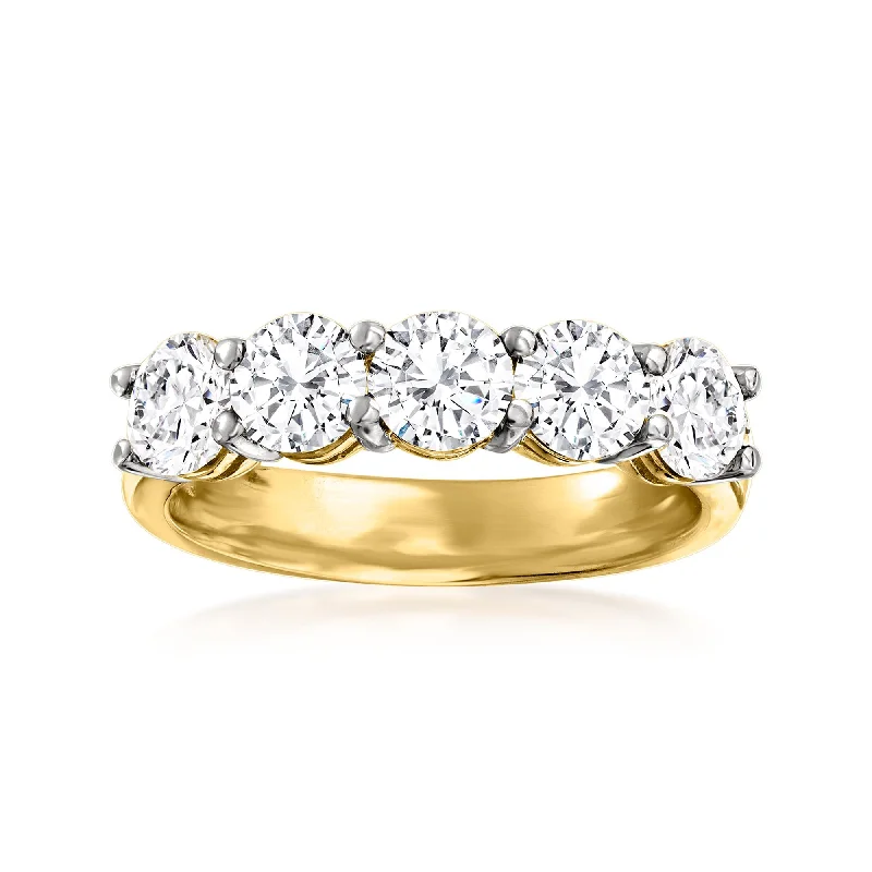 two-tone engagement rings -Ross-Simons Diamond 5-Stone Ring in 14kt Yellow Gold