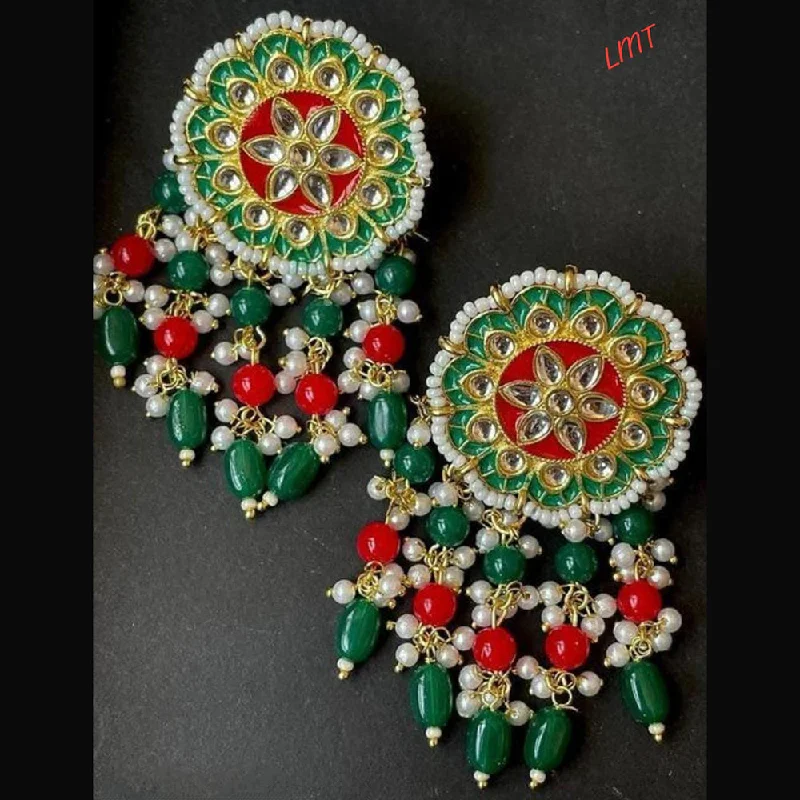 women fancy earrings -Lucentarts Jewellery Gold Plated Meenakari Dangler Earrings