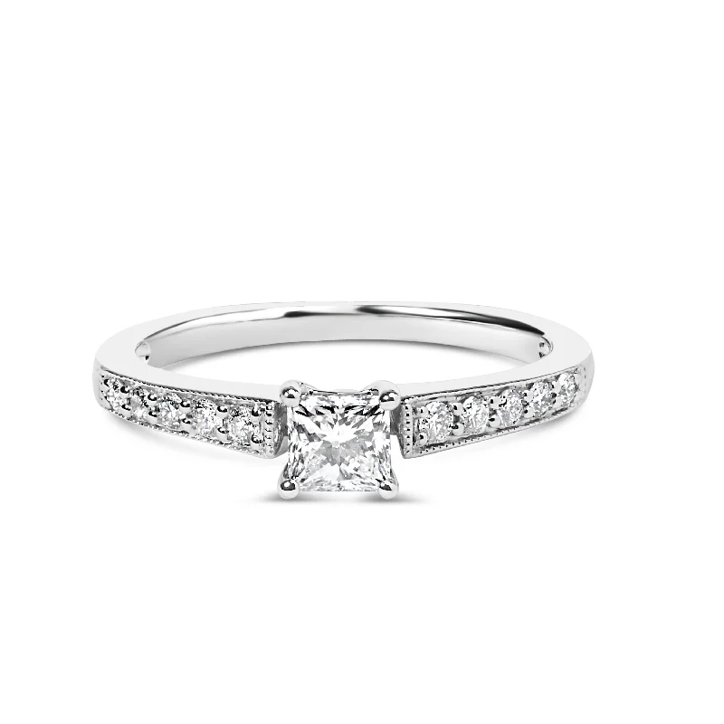 simple engagement rings -14K White Gold Diamond 1/2 Cttw Princess Cut Diamond Engagement Ring