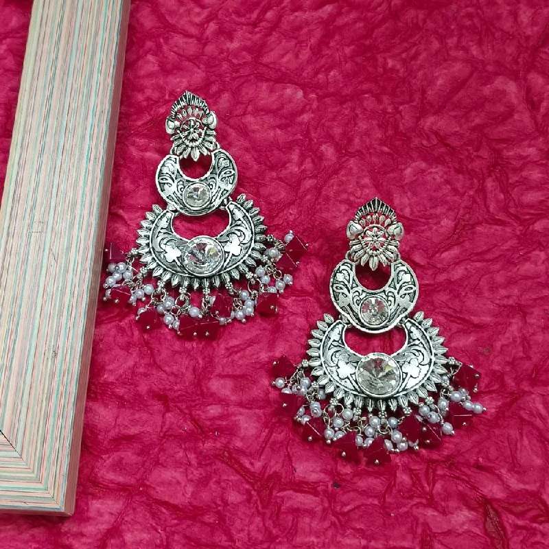 women long earrings -Bhavi Crystal Stone Silver Plated Dangler Earrings