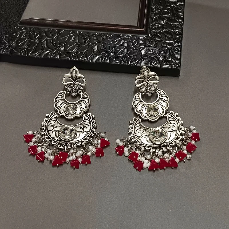 women silver drop earrings -Bhavi Crystal Stone Silver Plated Dangler Earrings