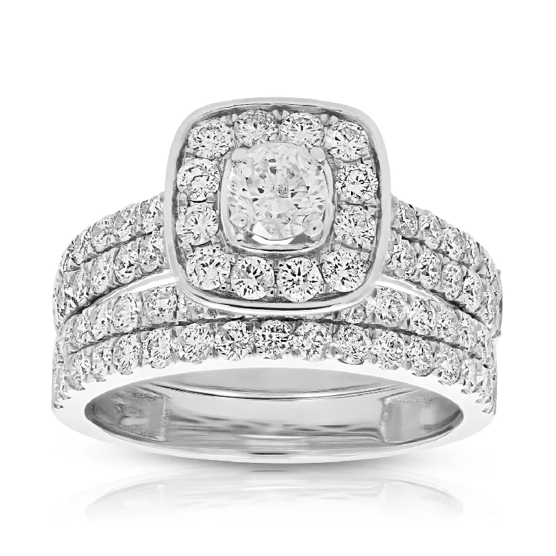 women antique engagement rings -2 cttw Diamond Wedding Engagement Ring Set 14K White Gold Bridal Style Cushion