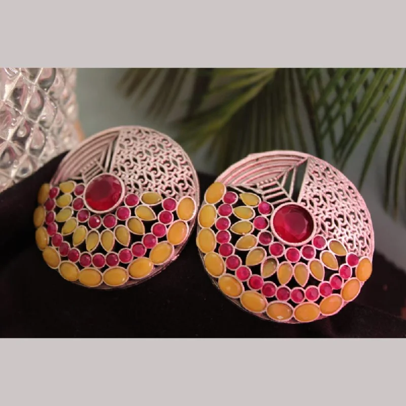 women long earrings -Maharani Jewels Rose Gold Plated Pota Stone Stud Earrings