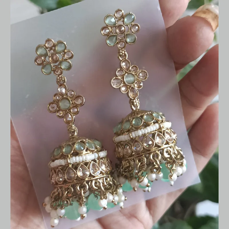 women flower earrings -Exotica Collection Gold Plated Crystal Stone And Pearls Jhumki