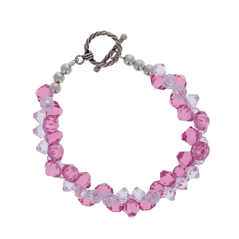 women gemstone bangles -Clear & Pink Swarovski Bracelet