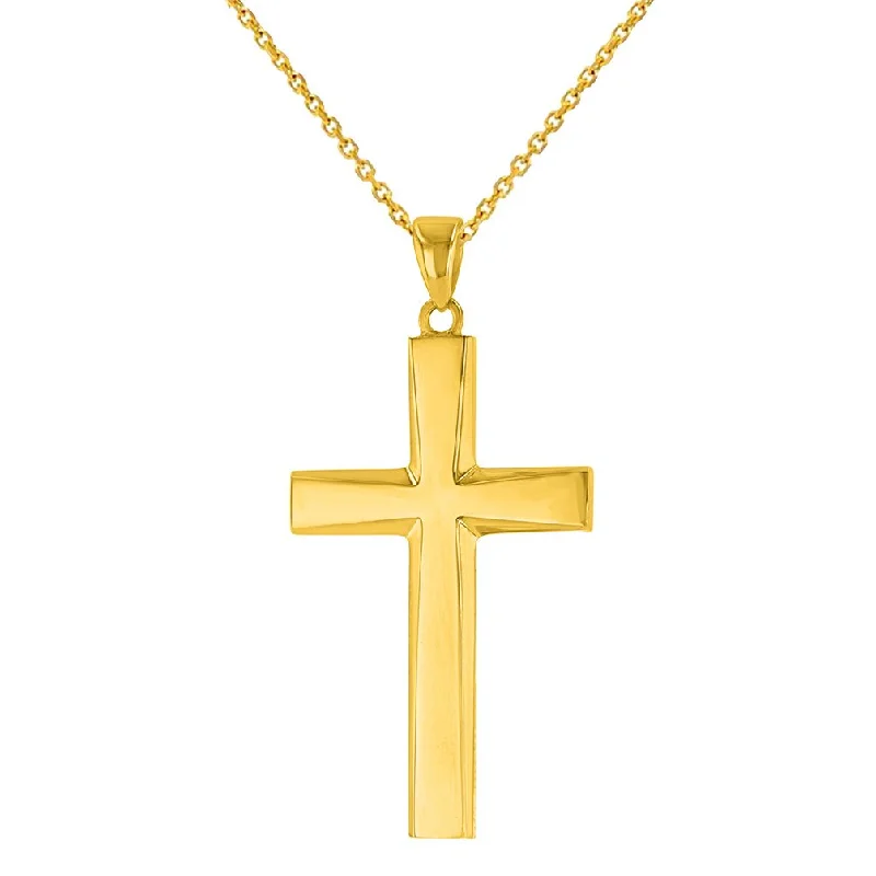 women minimalist gold necklaces -14K Yellow Gold Plain and Simple Religious Cross Pendant Necklace