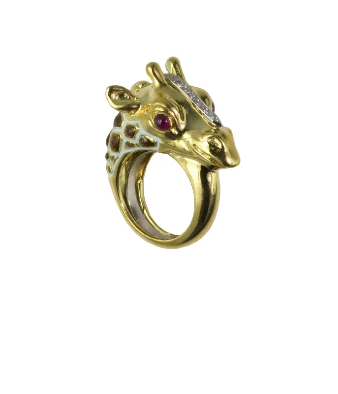 women fashion rings -Giraffe Ring, Ruby Eyes