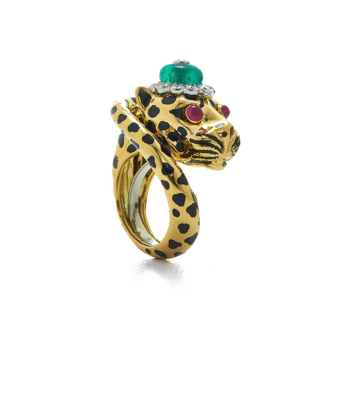 women adjustable rings -Crowned Leopard Ring, Wrapped Tail