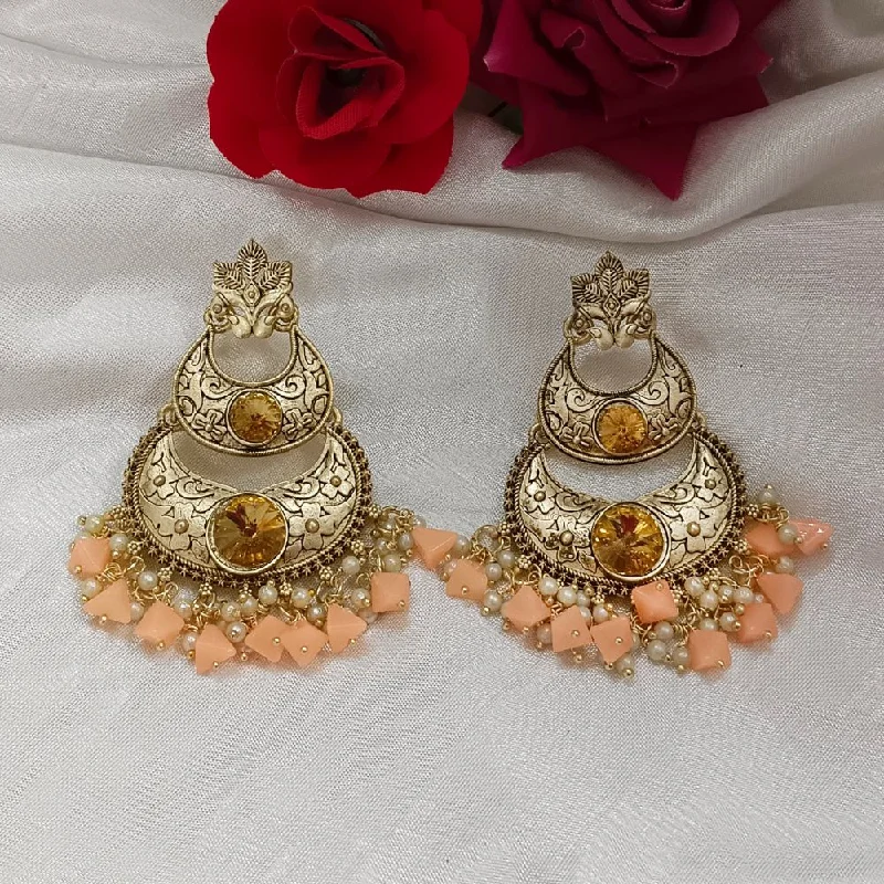 women floral dangle earrings -Bhavi Crystal Stone Gold Plated Dangler Earrings