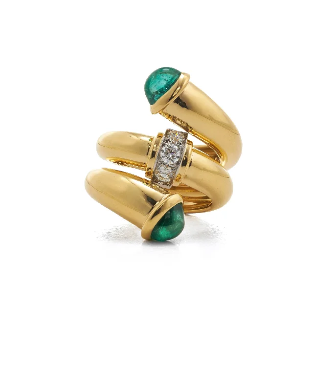 women eternity bands wedding rings -Emerald Pipe Ring, Polished 18K Gold