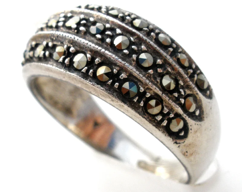 women halo diamond rings -Sterling Silver Marcasite Band Ring Size 8 Vintage