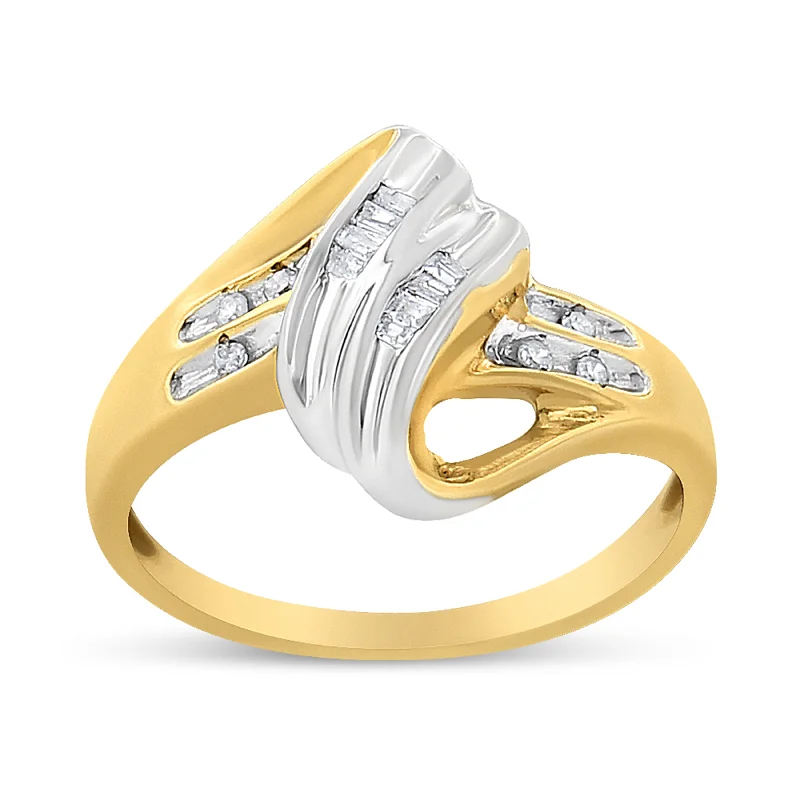 wedding rings and engagement rings sets -10K Yellow and White Gold 1/10 Cttw Baguette and Round-Cut Diamond Bypass Ring