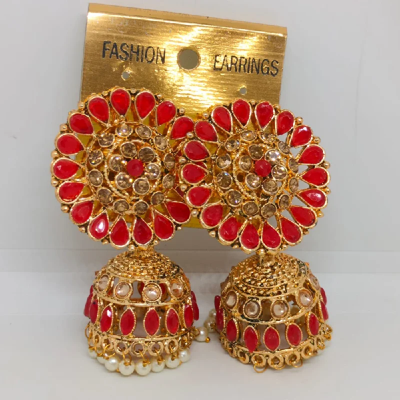 women elegant pearl earrings -Khushboo Jewellers Gold Plated Crystal Stone And Pearls Jhumkis Earrings