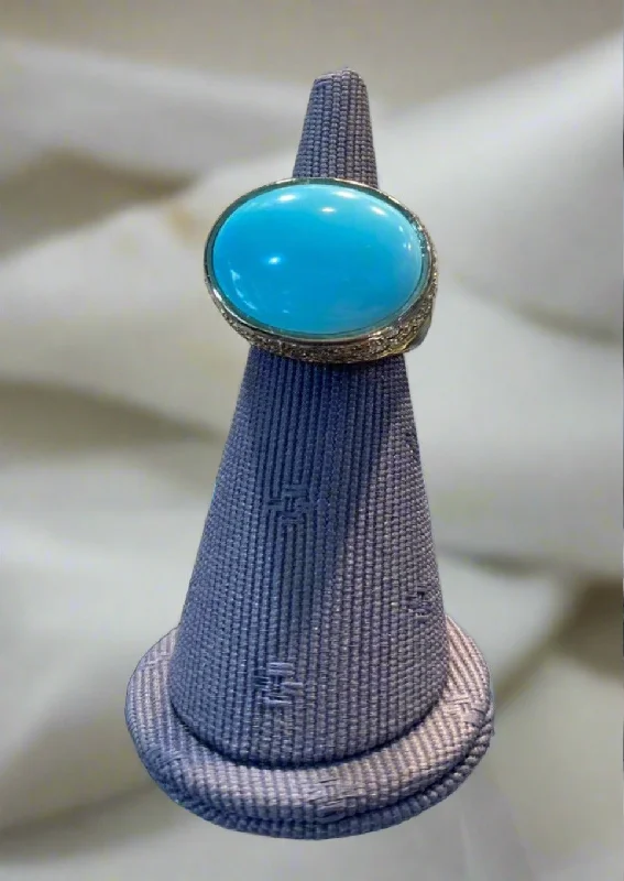 women handmade rings -Ring in 18k Gold with an oval Arizona turquoise, Fine Ring, Handmade Ring, Greek Jewelry