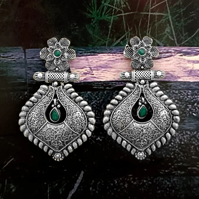 women ear thread earrings -Bhavi Oxidised Plated Dangler Earrings