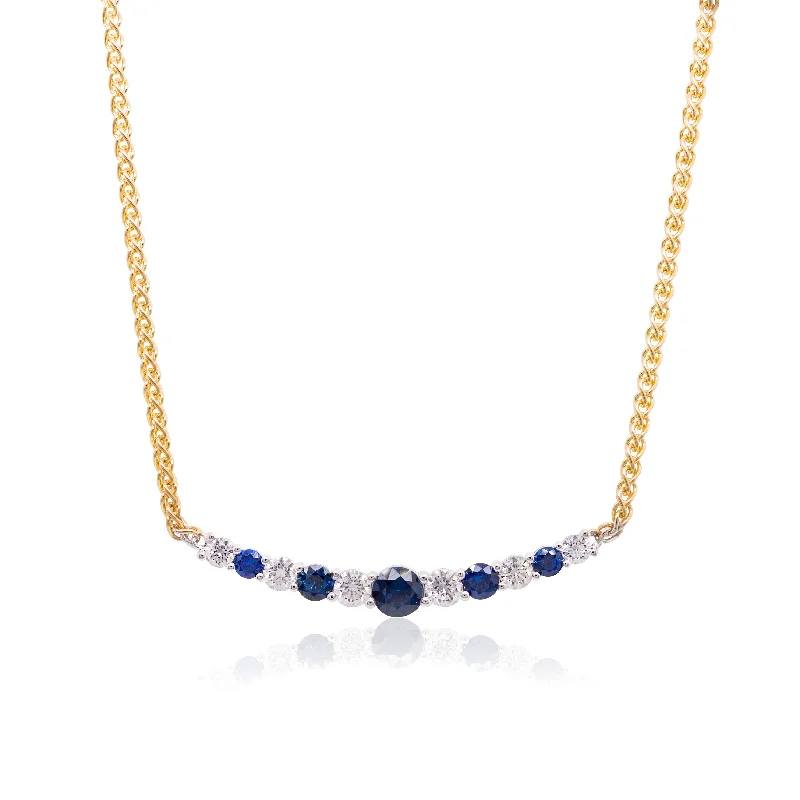 women long silver necklaces -Sapphire & Diamond Smile Necklace