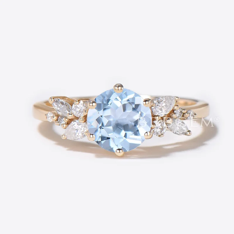 unique engagement ring designs -Cluster Round Aquamarine Ring Snowdrift Diamond Engagement Ring