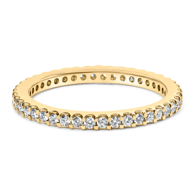 double band engagement rings -14K Yellow Gold Shared Prong Set Round Diamond Eternity Band Ring