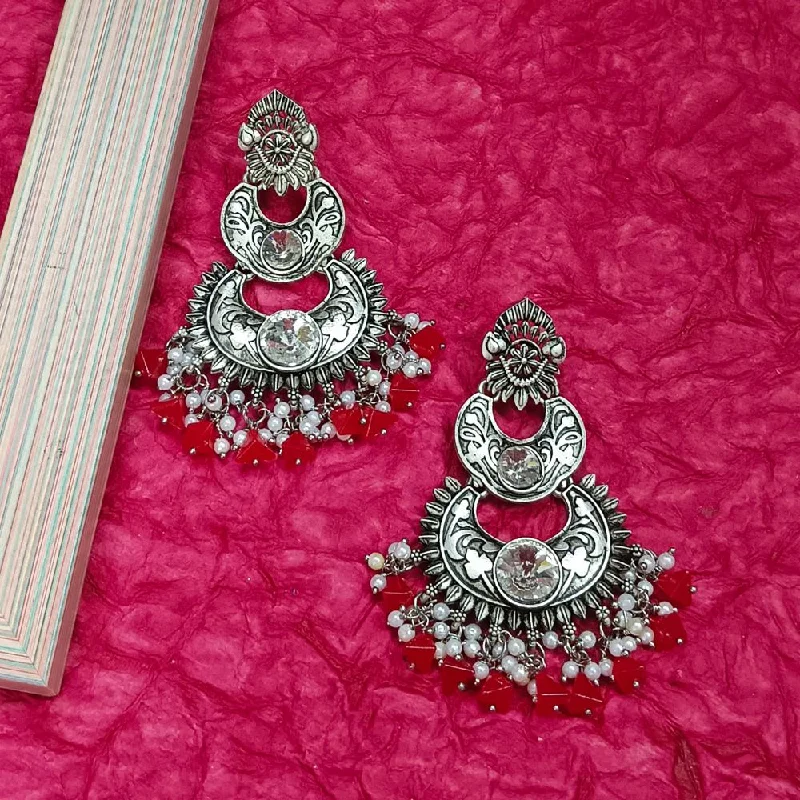 women silver hoop earrings -Bhavi Crystal Stone Silver Plated Dangler Earrings