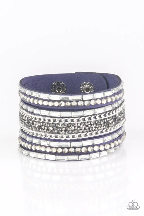 women wide cuff bracelets -Rhinestone Rumble Blue Snap Bracelet