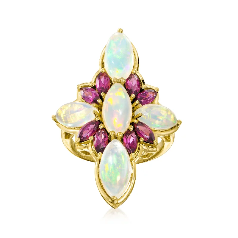 budget engagement rings -Ross-Simons Opal and Rhodolite Garnet Flower Ring in 18kt Gold Over Sterling