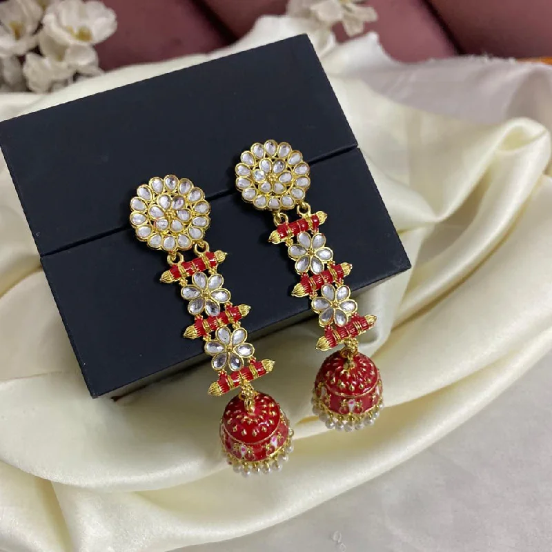 women oversized earrings -Subhag Alankar Red Trendy Latkan Style Seedhi Jhumki Earrings