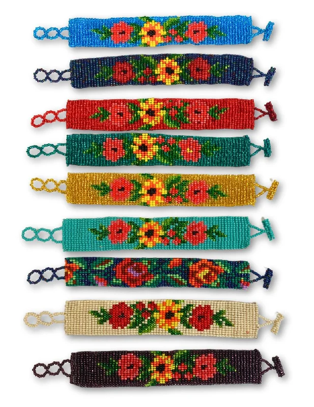 women leather bracelets -Handcrafted Southwest Beaded Flower Bracelets