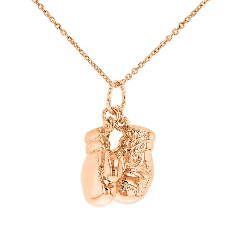 women drop necklaces -High Polish 14k Rose Gold 3D Boxing Gloves Charm Sports Pendant Necklace