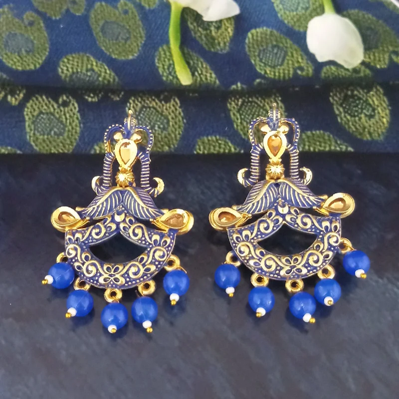 women gemstone earrings -Amina Creation Gold Plated Meenakari Dangler Earrings Assorted Color