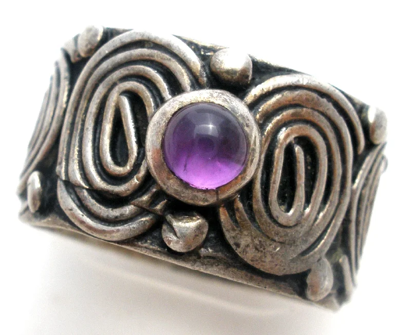 women stackable rings -Sterling Silver Amethyst Wide Ring Size 5