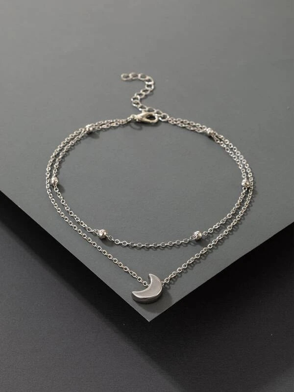 women wire bracelets -Silver Layered Moon Bracelet/Anklet