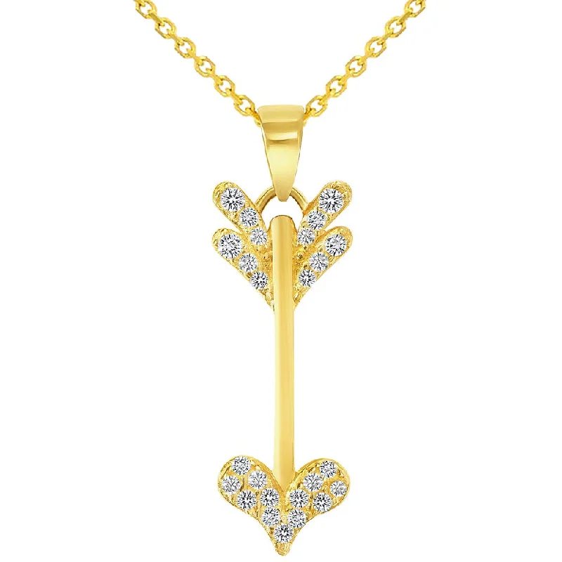 women inspirational necklaces -14k Yellow Gold Cubic-Zirconia Reversible Vertical Cupid's Love Arrow Pendant Necklace