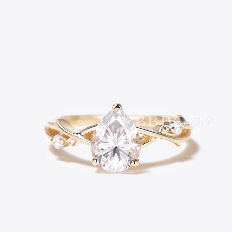 princess cut engagement rings -Dainty Pear Cut Moissanite Engagement Ring 1.25CT Rose Gold Twist Band