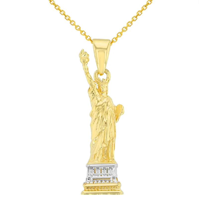 women silver necklaces -Solid 14K Yellow Gold Statue of Liberty Charm Pendant Necklace