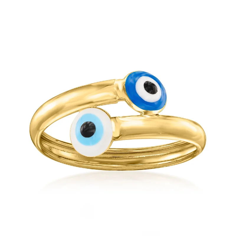 sapphire solitaire engagement rings -Canaria Italian Multicolored Enamel Evil Eye Bypass Ring in 10kt Yellow Gold