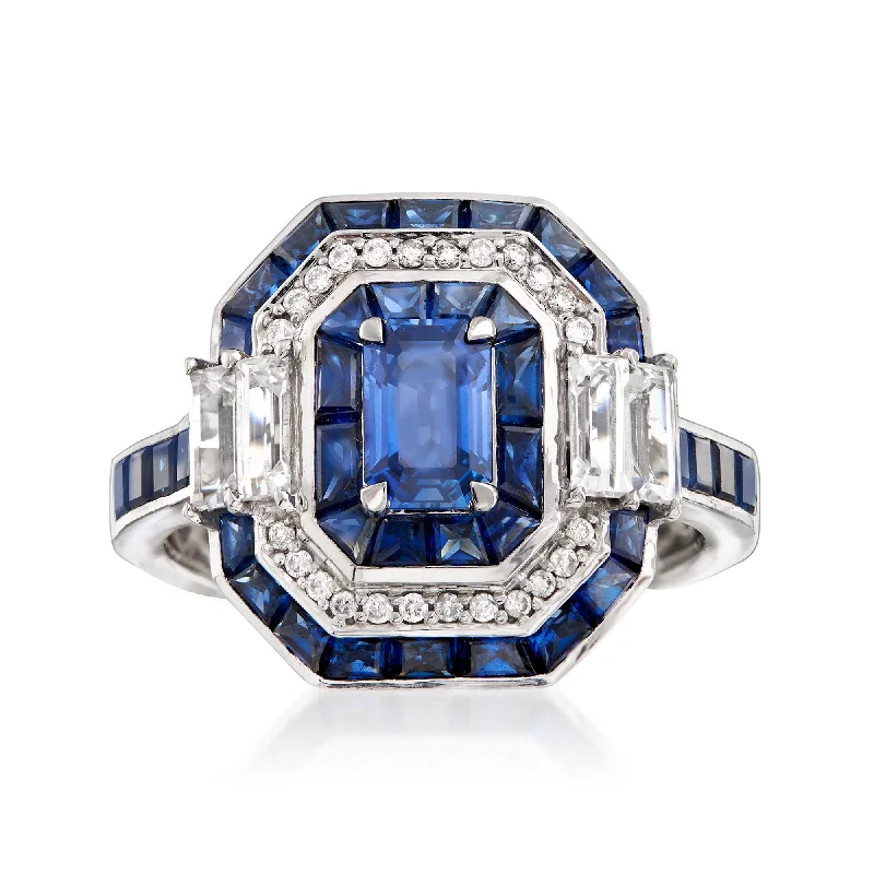 diamond halo engagement rings -Ross-Simons Sapphire Ring With Diamond Accents in 14kt White Gold