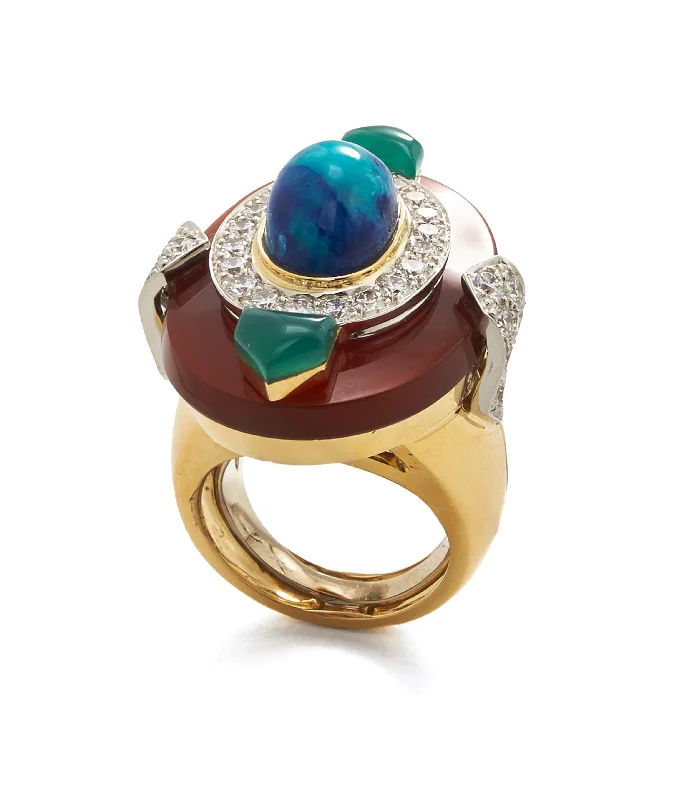 women elegant wedding rings -Streamline Ring, Azurmalachite, Carnelian, Chrysoprase