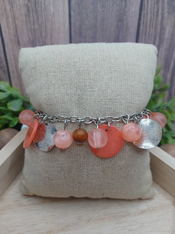 women oval bangles -Coral Bracelet/Anklet w/ Wood Beading