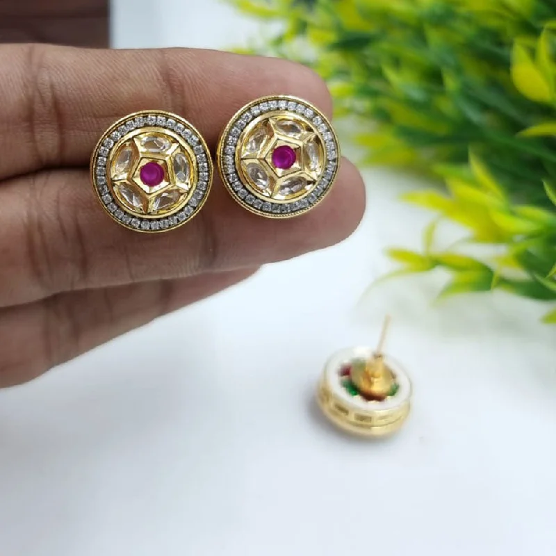 women trendy earrings -JCM Gold Plated Kundan Stone Stud Earrings