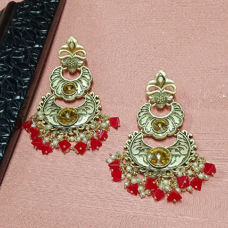 women bridal earrings -Bhavi Crystal Stone Gold Plated Dangler Earrings