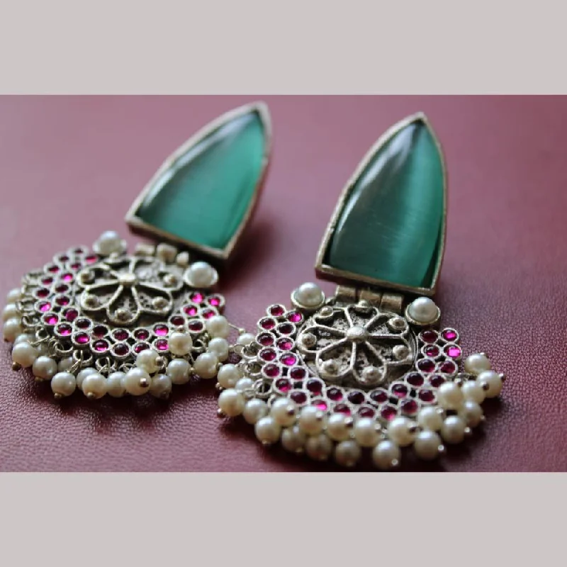 women multicolor earrings -Maharani Jewels Gold Plated Pota Stone And  Pearls Dangler Earrings