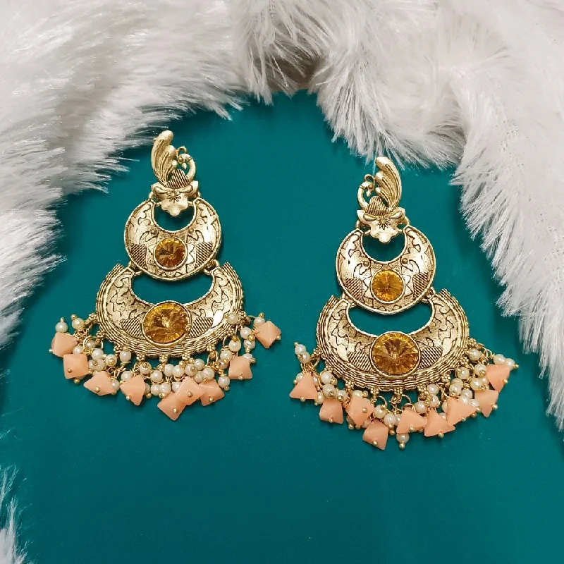 women ear thread earrings -Bhavi Crystal Stone Gold Plated Dangler Earrings